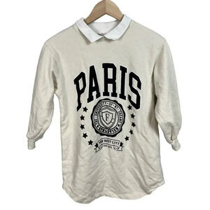 Zara Collared Paris Graphic Sweater Girl Kids Size 9 Preppy Cotton Stretch